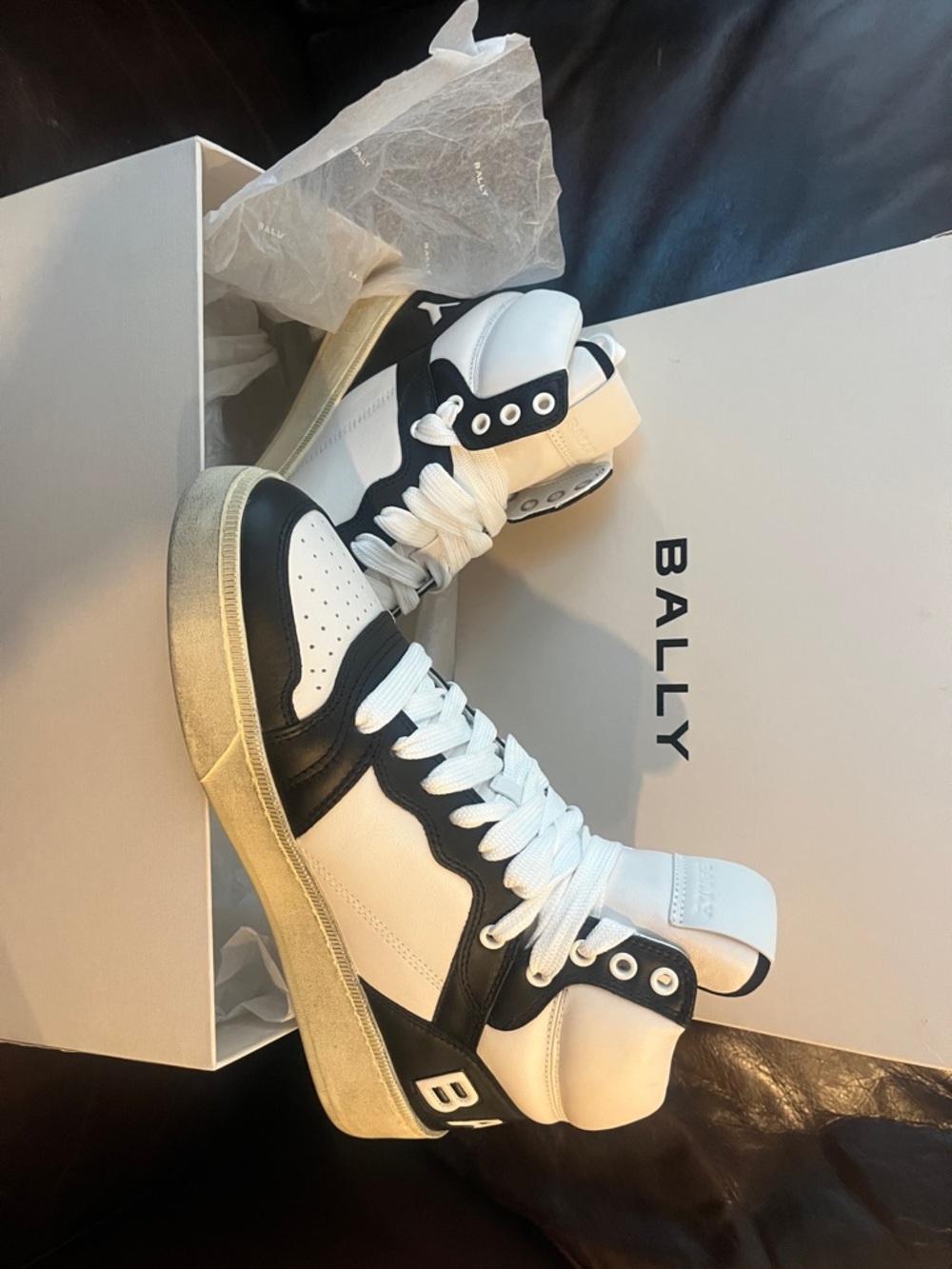 Bally White and Black High-Top Sneakers
